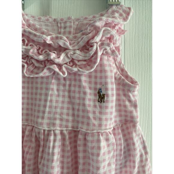 Ralph Lauren Baby 9 Month Pink Gingham Ruffled One Piece Play and Grow Outfit - Picture 2 of 6